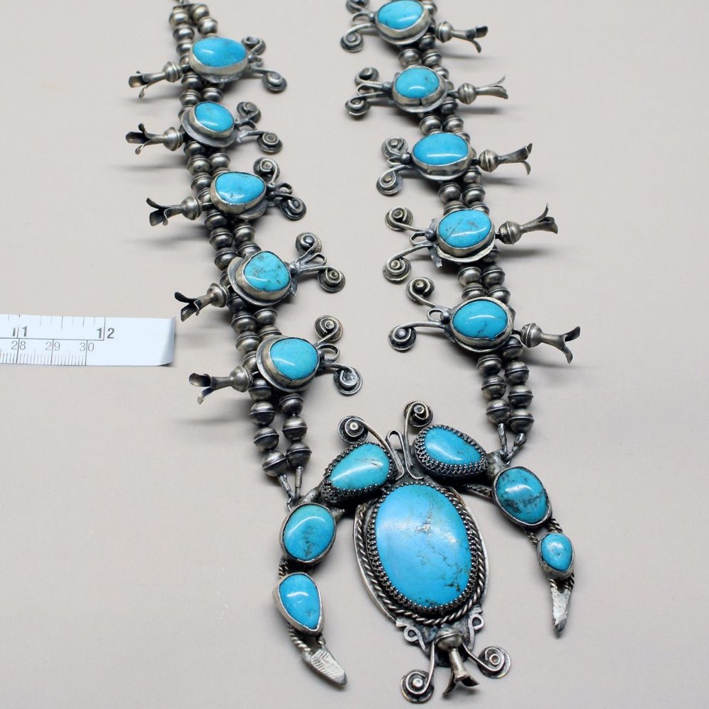 1930 Navajo Turquoise 925 Squash Blossom Necklace